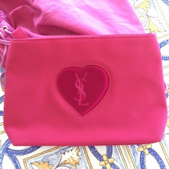 YSL pink heart velvet bag cosmetic pouch